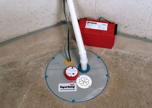 A sump pump system with a battery backup system installed in Kelfield